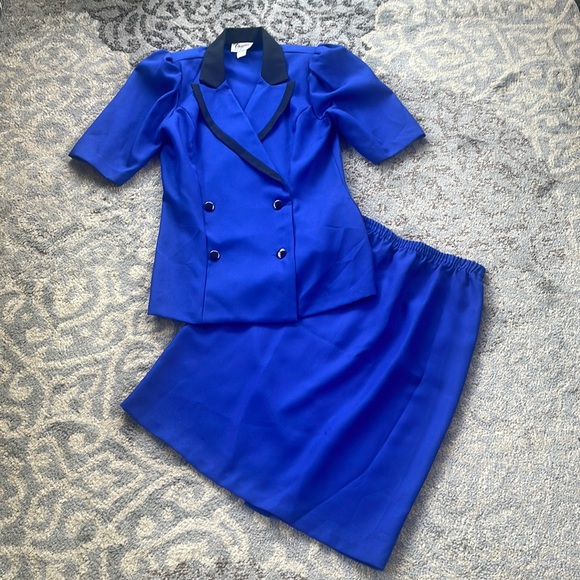 Gregory Designs Vintage Two Piece Skirt Suit Set Blue & Black 16 - Picture 1 of 10